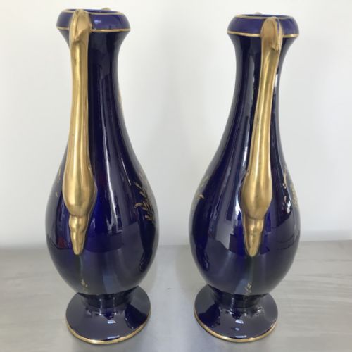 LARGE PAIR OF FRENCH JP COBALT BLUE AND GILDED VASES - ADDITIONAL PHOTO 7