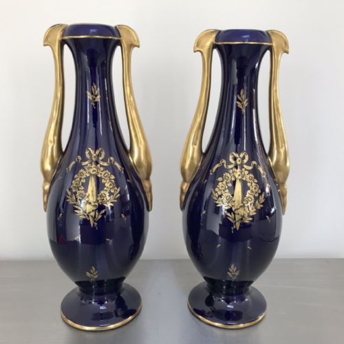 LARGE PAIR OF FRENCH JP COBALT BLUE AND GILDED VASES - ADDITIONAL PHOTO 9