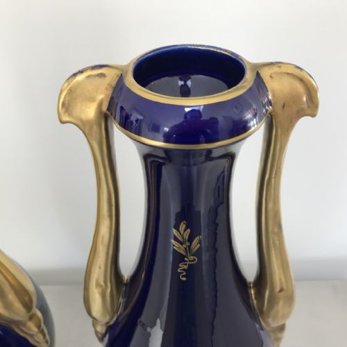 LARGE PAIR OF FRENCH JP COBALT BLUE AND GILDED VASES - ADDITIONAL PHOTO 10