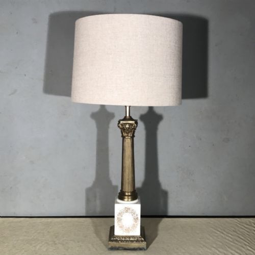 single corinthian column lamp with ceramic and gilt relief base - CATEGORY: ANTIQUE LIGHTING - DATED 1920