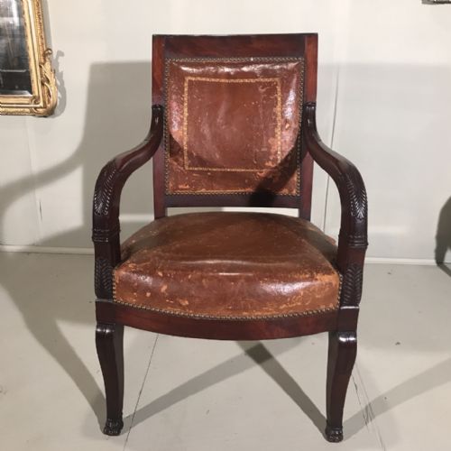 EARLY C19TH FRENCH LEATHER DESK CHAIR IN EMPIRE STYLE - ADDITIONAL PHOTO 4