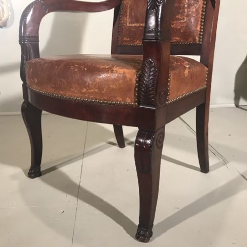 EARLY C19TH FRENCH LEATHER DESK CHAIR IN EMPIRE STYLE - ADDITIONAL PHOTO 6