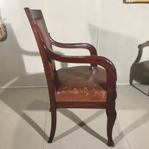 EARLY C19TH FRENCH LEATHER DESK CHAIR IN EMPIRE STYLE - ADDITIONAL PHOTO 7