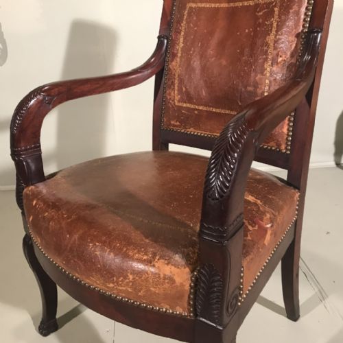 EARLY C19TH FRENCH LEATHER DESK CHAIR IN EMPIRE STYLE - ADDITIONAL PHOTO 9