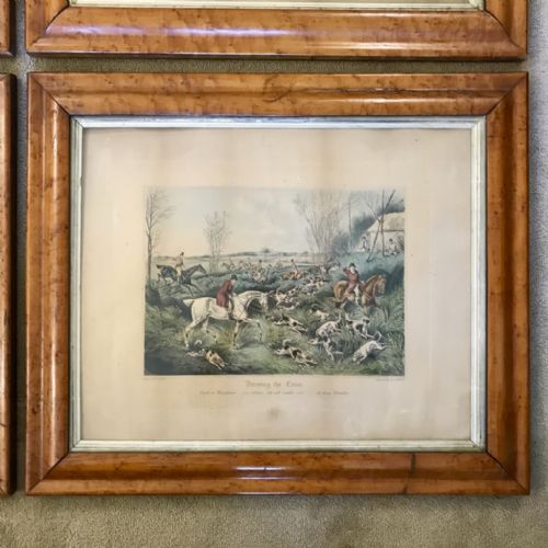 SET OF 4 HUNTING ENGRAVINGS IN BIRDS EYE MAPLE FRAMES - ADDITIONAL PHOTO 2