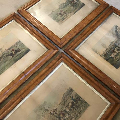 SET OF 4 HUNTING ENGRAVINGS IN BIRDS EYE MAPLE FRAMES - ADDITIONAL PHOTO 6