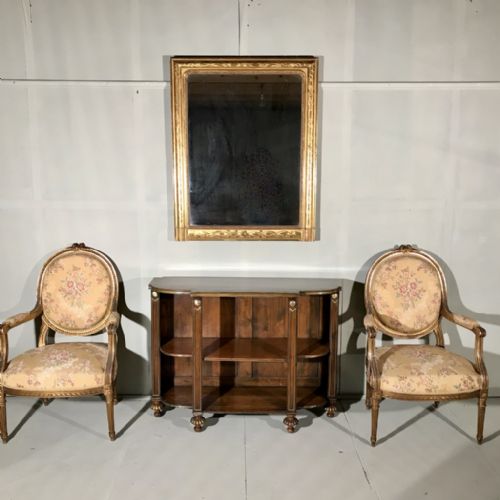 REGENCY STYLE LOW BREAKFRONT BOOKCASE WITH BRASS INLAY - ADDITIONAL PHOTO 1