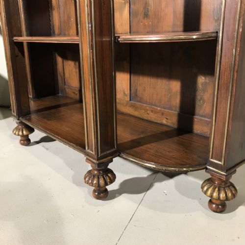 REGENCY STYLE LOW BREAKFRONT BOOKCASE WITH BRASS INLAY - ADDITIONAL PHOTO 4