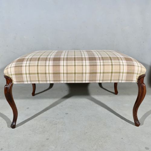rosewood cabriole leg centre footstool with check fabric - CATEGORY: ANTIQUE STOOLS - DATED 19TH CENTURY