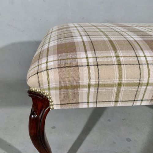 ROSEWOOD CABRIOLE LEG CENTRE FOOTSTOOL WITH CHECK FABRIC - ADDITIONAL PHOTO 3