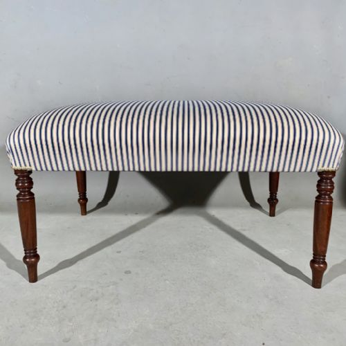 GEORGIAN CENTRE FOOTSTOOL WITH TRADITIONAL TICKING - ADDITIONAL PHOTO 1