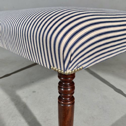 GEORGIAN CENTRE FOOTSTOOL WITH TRADITIONAL TICKING - ADDITIONAL PHOTO 3
