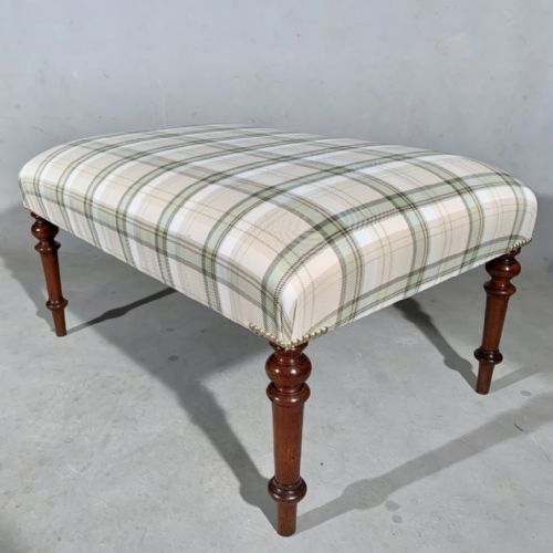 georgian centre footstool with pale green check upholstery - CATEGORY: ANTIQUE STOOLS - DATED GEORGIAN