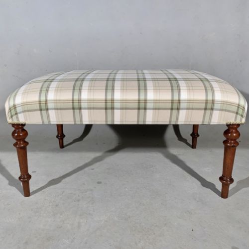 GEORGIAN CENTRE FOOTSTOOL WITH PALE GREEN CHECK UPHOLSTERY - ADDITIONAL PHOTO 1