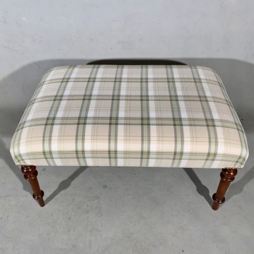 GEORGIAN CENTRE FOOTSTOOL WITH PALE GREEN CHECK UPHOLSTERY - ADDITIONAL PHOTO 2