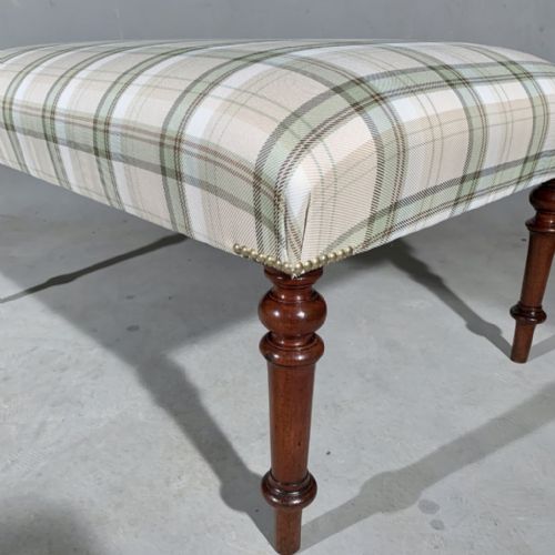 GEORGIAN CENTRE FOOTSTOOL WITH PALE GREEN CHECK UPHOLSTERY - ADDITIONAL PHOTO 3