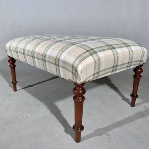 GEORGIAN CENTRE FOOTSTOOL WITH PALE GREEN CHECK UPHOLSTERY - ADDITIONAL PHOTO 4