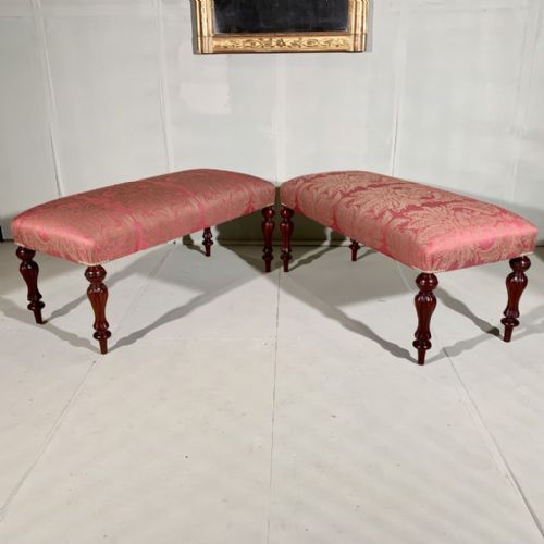 rare pair of victorian long stools newly upholstered - CATEGORY: ANTIQUE STOOLS - DATED VICTORIAN