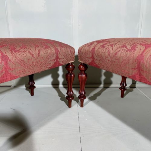 RARE PAIR OF VICTORIAN LONG STOOLS NEWLY UPHOLSTERED - ADDITIONAL PHOTO 2