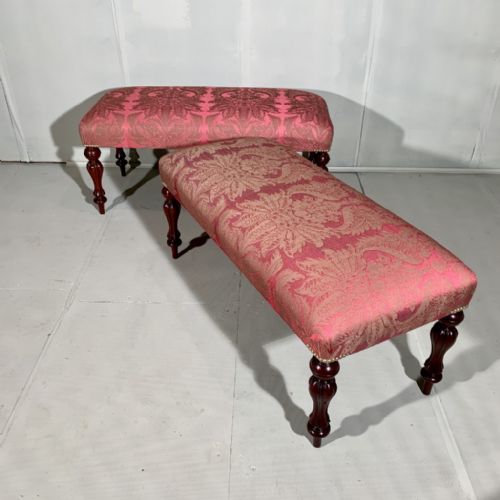 RARE PAIR OF VICTORIAN LONG STOOLS NEWLY UPHOLSTERED - ADDITIONAL PHOTO 3
