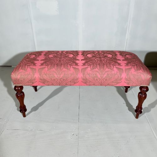 RARE PAIR OF VICTORIAN LONG STOOLS NEWLY UPHOLSTERED - ADDITIONAL PHOTO 4