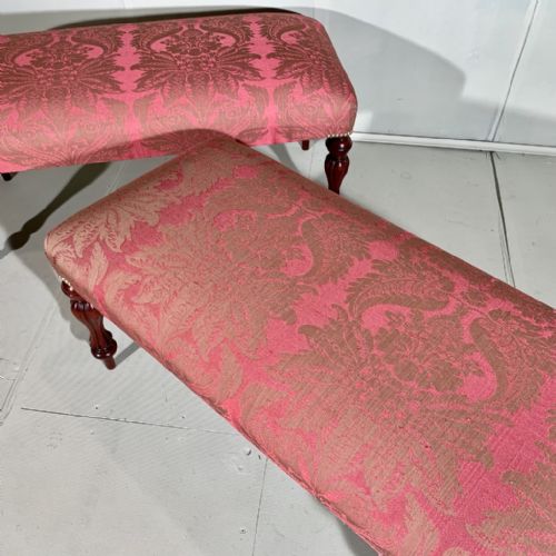 RARE PAIR OF VICTORIAN LONG STOOLS NEWLY UPHOLSTERED - ADDITIONAL PHOTO 5