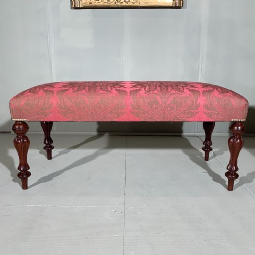 RARE PAIR OF VICTORIAN LONG STOOLS NEWLY UPHOLSTERED - ADDITIONAL PHOTO 6