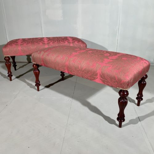 RARE PAIR OF VICTORIAN LONG STOOLS NEWLY UPHOLSTERED - ADDITIONAL PHOTO 7