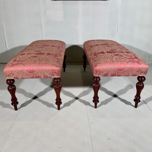 RARE PAIR OF VICTORIAN LONG STOOLS NEWLY UPHOLSTERED - ADDITIONAL PHOTO 8