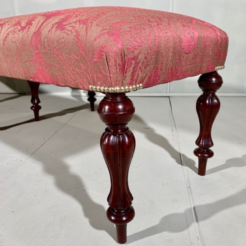 RARE PAIR OF VICTORIAN LONG STOOLS NEWLY UPHOLSTERED - ADDITIONAL PHOTO 9
