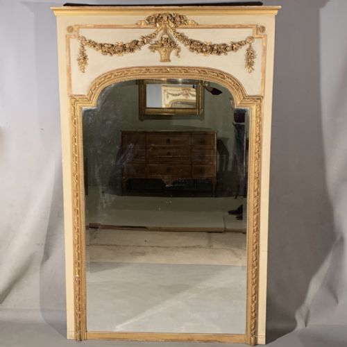 french paint and gilt trumeau mirror with original glass - CATEGORY: ANTIQUE MIRRORS - DATED 1880