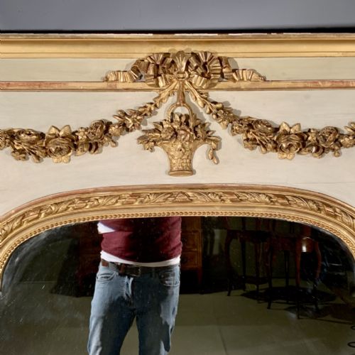 FRENCH PAINT AND GILT TRUMEAU MIRROR WITH ORIGINAL GLASS - ADDITIONAL PHOTO 1