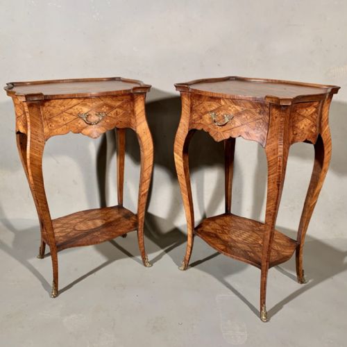 pair of french marquetry lamp tables - CATEGORY: ANTIQUE TABLES - DATED 1920