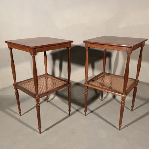 fine pair of french mahogany lamp tables with cane - CATEGORY: ANTIQUE FURNITURE - DATED 1920