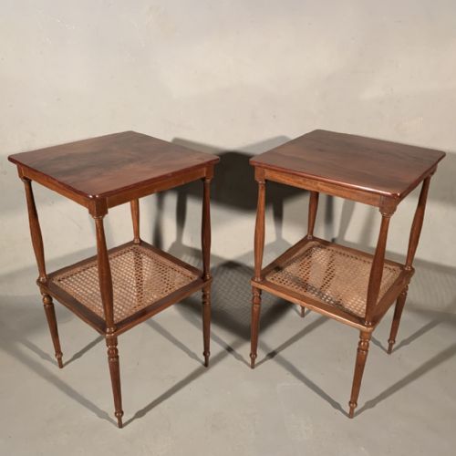 FINE PAIR OF FRENCH MAHOGANY LAMP TABLES WITH CANE - ADDITIONAL PHOTO 1