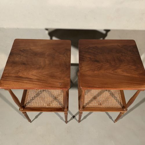 FINE PAIR OF FRENCH MAHOGANY LAMP TABLES WITH CANE - ADDITIONAL PHOTO 2