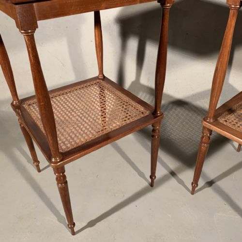 FINE PAIR OF FRENCH MAHOGANY LAMP TABLES WITH CANE - ADDITIONAL PHOTO 4