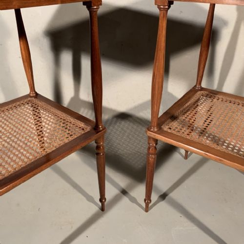 FINE PAIR OF FRENCH MAHOGANY LAMP TABLES WITH CANE - ADDITIONAL PHOTO 6