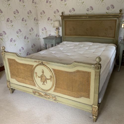 5' kingsize french paint and gilt cane bed - CATEGORY: ANTIQUE BEDS - DATED 1880