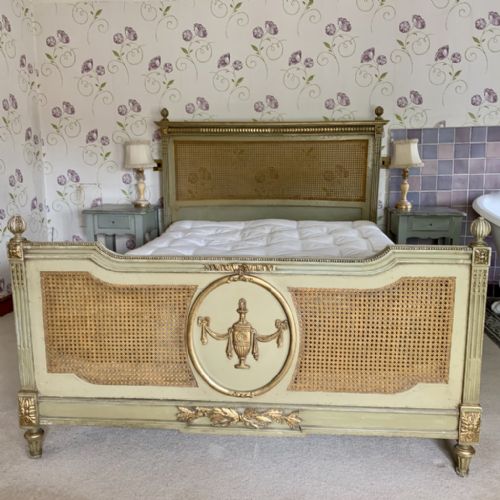 5' KINGSIZE FRENCH PAINT AND GILT CANE BED - ADDITIONAL PHOTO 1
