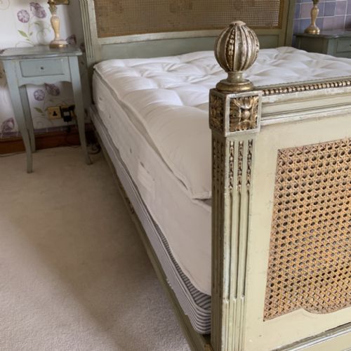 5' KINGSIZE FRENCH PAINT AND GILT CANE BED - ADDITIONAL PHOTO 7