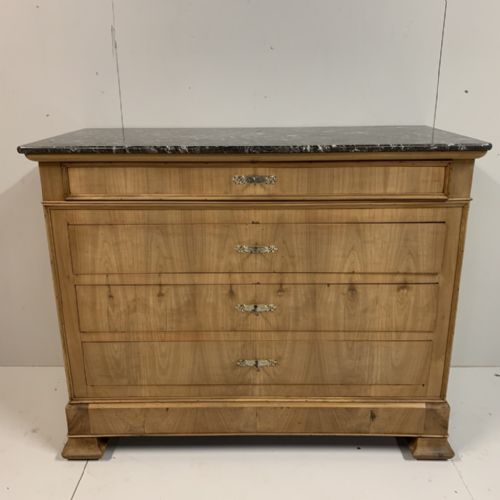 bleached cherry wood commode with marble top - CATEGORY: ANTIQUE CHEST OF DRAWERS - DATED 19TH CENTURY