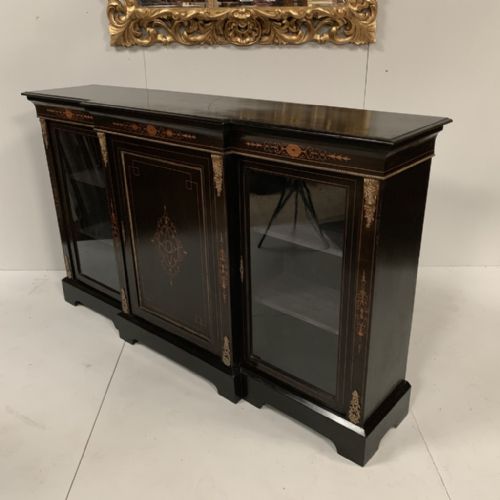 quality black lacquered breakfront credenza - CATEGORY: ANTIQUE SIDEBOARDS - DATED 1880