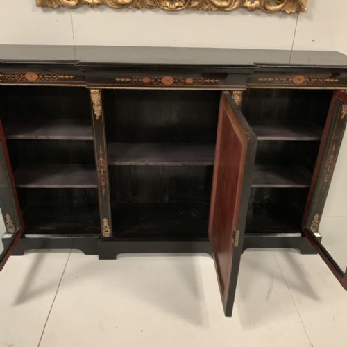 QUALITY BLACK LACQUERED BREAKFRONT CREDENZA - ADDITIONAL PHOTO 8