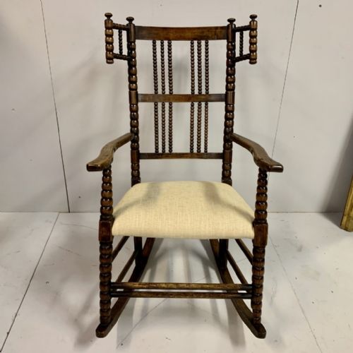 LATE C19TH OAK BOBBIN ROCKING CHAIR - ADDITIONAL PHOTO 1
