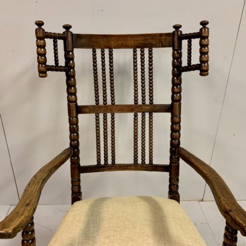 LATE C19TH OAK BOBBIN ROCKING CHAIR - ADDITIONAL PHOTO 6