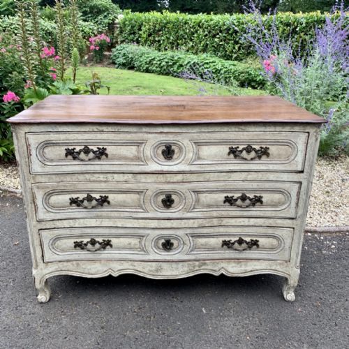 C18TH FRENCH OAK SERPENTINE PAINTED COMMODE CHEST OF DRAWERS - ADDITIONAL PHOTO 1