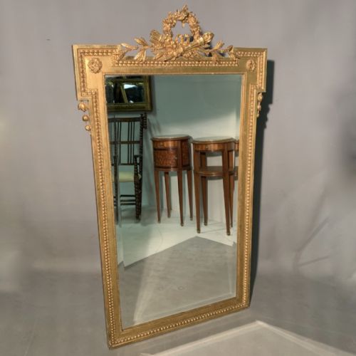 french gilt mirror with torch and garland - CATEGORY: ANTIQUE MIRRORS - DATED 1880