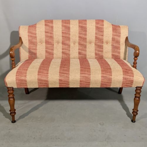 REGENCY 2 SEATER WINDOW SEAT NEWLY UPHOLSTERED IN CHENILLE STRIPE - ADDITIONAL PHOTO 1