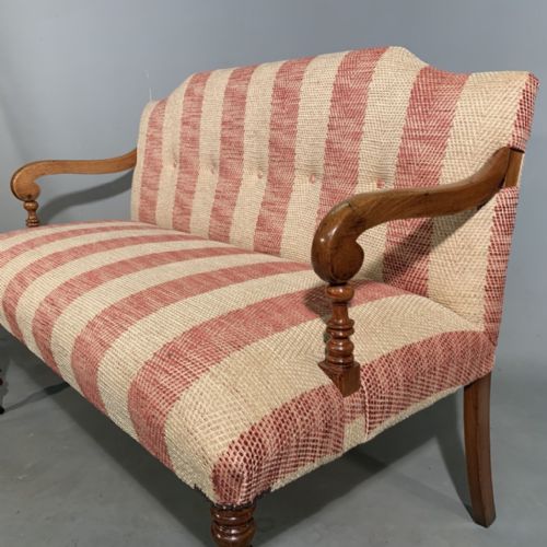 REGENCY 2 SEATER WINDOW SEAT NEWLY UPHOLSTERED IN CHENILLE STRIPE - ADDITIONAL PHOTO 4